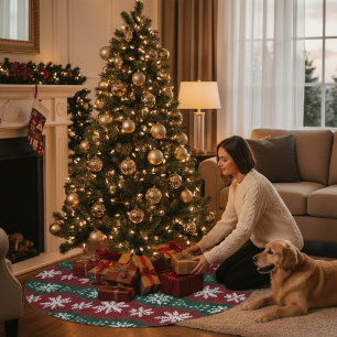 Kerstmis Sneeuwvlok Faux Gebreid Rood Groen Patroo Kerstboom Rok