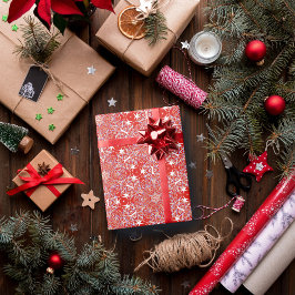 Kerstmis Sneeuwvlok Luxe Patroon Rood Cadeaupapier
