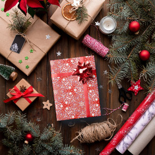 Kerstmis Sneeuwvlok Luxe Patroon Rood Cadeaupapier