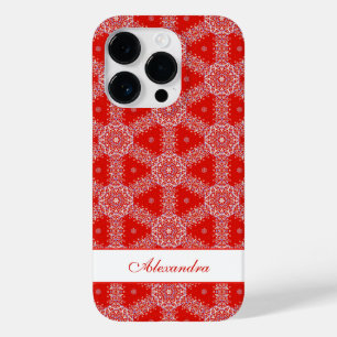 Kerstmis Sneeuwvlok Patroon Gepersonaliseerd Rood Case-Mate iPhone 14 Pro Hoesje