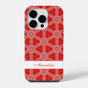 Kerstmis Sneeuwvlok Patroon Gepersonaliseerd Rood iPhone 14 Plus Hoesje