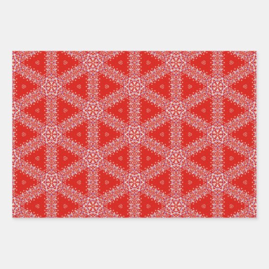 Kerstmis Sneeuwvlok Rode Luxe Patroon Damask Inpakpapier Vel (Voorkant 2)