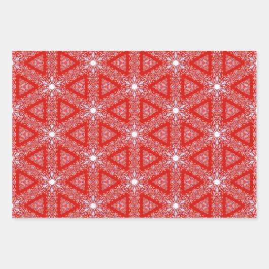 Kerstmis Sneeuwvlok Rode Luxe Patroon Damask Inpakpapier Vel (Voorkant)