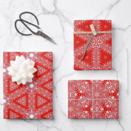 Kerstmis Sneeuwvlok Rode Luxe Patroon Damask Inpakpapier Vel