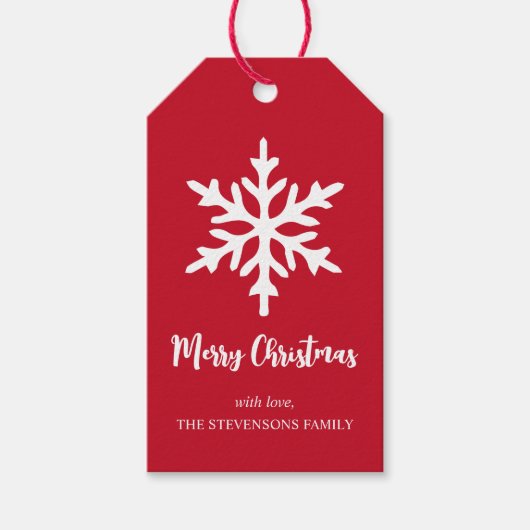 Kerstmis Sneeuwvlok Rode minimalistische feestdag Cadeaulabel (Voorkant)