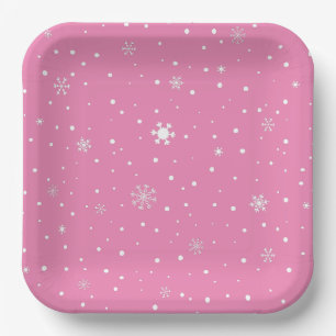 Kerstmis sneeuwvlok roze en witte polka dot papieren bordje
