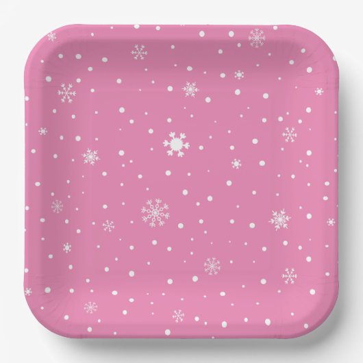 Kerstmis sneeuwvlok roze en witte polka dot papieren bordje (Voorkant)