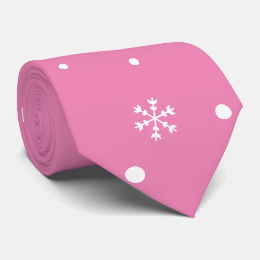 Kerstmis sneeuwvlok roze en witte polka dot stropdas (Opgerold)