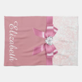 Kerstmis Sneeuwvlok Roze Glanzend Lint En Diamant Theedoek (Horizontaal)