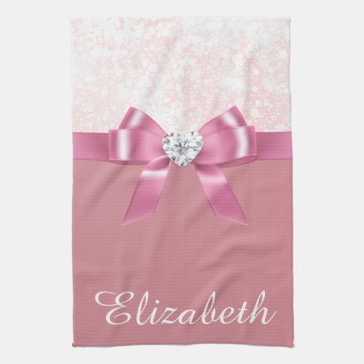 Kerstmis Sneeuwvlok Roze Glanzend Lint En Diamant Theedoek (Verticaal)