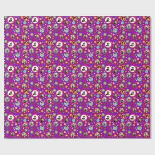 Kerstmis Sneeuwvlokken 8 Familie Foto's Paarse Cadeaupapier (Vlak)