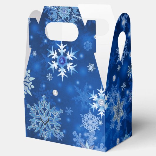 Kerstmis Sneeuwvlokken Blauw en Zilveren Favor Box Bedankdoosjes (Geopend)