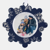 Kerstmis Sneeuwvlokken blauw Foto Ornament Kaart (Voorkant)