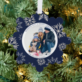 Kerstmis Sneeuwvlokken blauw Foto Ornament Kaart