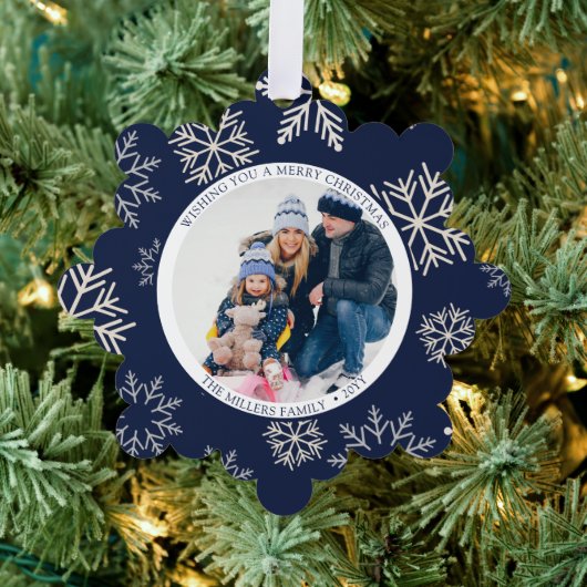 Kerstmis Sneeuwvlokken blauw Foto Ornament Kaart (Insitu (Drie))