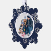 Kerstmis Sneeuwvlokken blauw Foto Ornament Kaart (Links)
