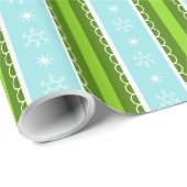 Kerstmis Sneeuwvlokken Blauw & Groen Streeppatroon Cadeaupapier (Rol Hoek)