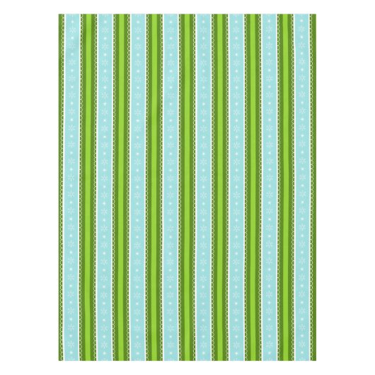 Kerstmis Sneeuwvlokken Blauw & Groen Streeppatroon Tafelkleed (Voorkant)