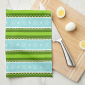Kerstmis Sneeuwvlokken Blauw & Groen Streeppatroon Theedoek (Quarter Fold)