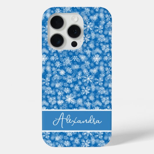 Kerstmis Sneeuwvlokken Blauw wit Naam Gepersonalis Case-Mate iPhone Case (Achterkant)