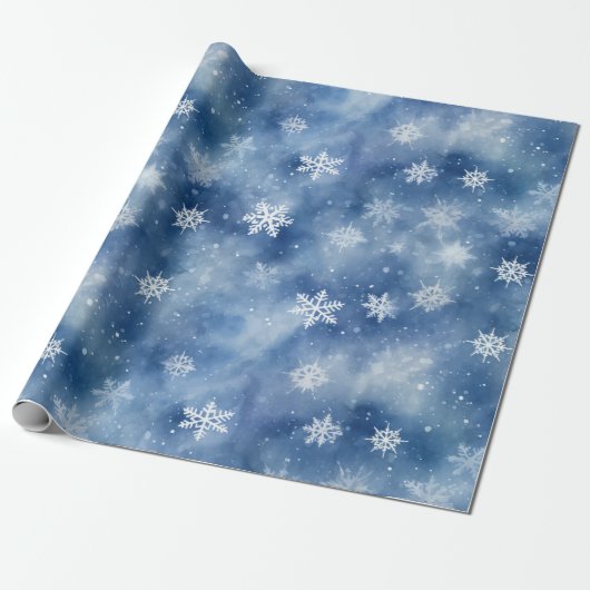 Kerstmis Sneeuwvlokken Blue Sky Cadeaupapier (Uitgerold)