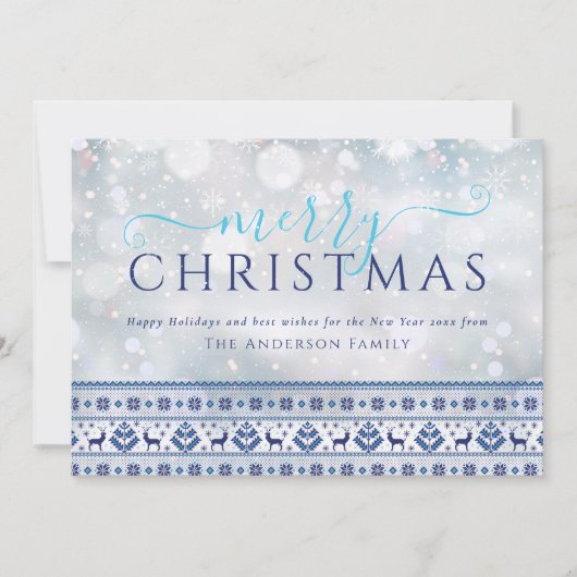 Kerstmis Sneeuwvlokken Folk Patroon 4 Foto Feestdagenkaart (Voorkant)