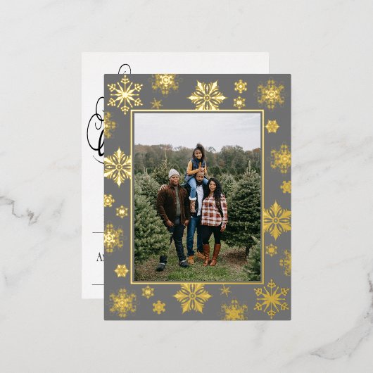 Kerstmis Sneeuwvlokken Foto | Grijs Folie Feestdagen Briefkaart (Voorkant / Achterkant)