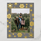 Kerstmis Sneeuwvlokken Foto | Grijs Folie Feestdagen Briefkaart (Voorkant)