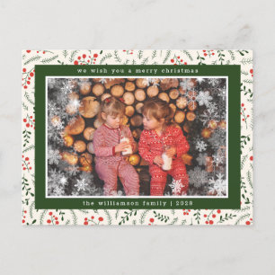 Kerstmis Sneeuwvlokken Foto Vakantiekaart Feestdagenkaart