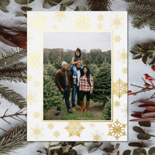 Kerstmis Sneeuwvlokken Foto   Wit Folie Feestdagen Briefkaart