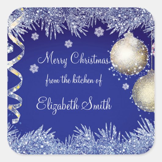 Kerstmis, sneeuwvlokken, koekjes, cadeau vierkante sticker (Voorkant)