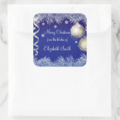 Kerstmis, sneeuwvlokken, koekjes, cadeau vierkante sticker (Tas)