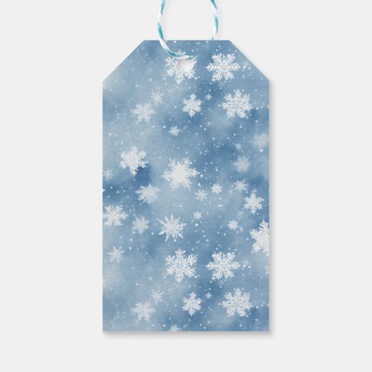 Kerstmis Sneeuwvlokken Lichtblauwe hemel Cadeaulabel (Achterkant)