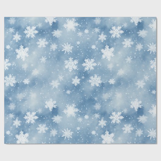 Kerstmis Sneeuwvlokken Lichtblauwe hemel Cadeaupapier (Vlak)