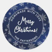 Kerstmis Sneeuwvlokken op Gradient Blue Ronde Sticker (Voorkant)