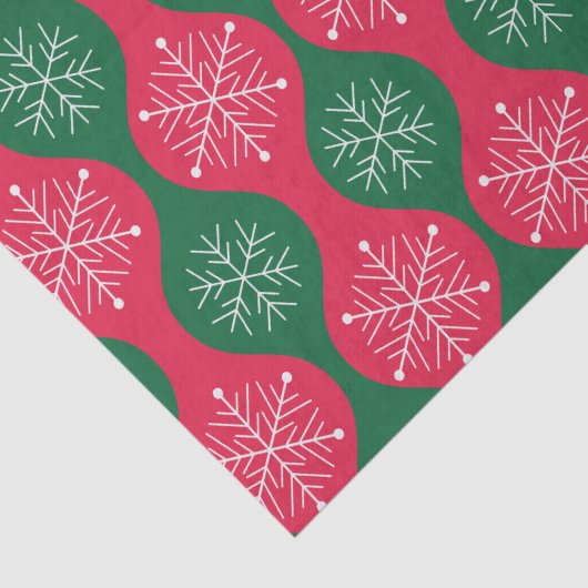 Kerstmis Sneeuwvlokken op  Groene Rode Ogee Tissuepapier (Detail)