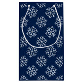 Kerstmis Sneeuwvlokken op Navy Blue Bag Klein Cadeauzakje (Achterkant)