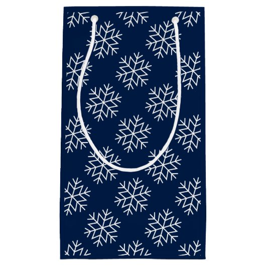 Kerstmis Sneeuwvlokken op Navy Blue Bag Klein Cadeauzakje (Voorkant)
