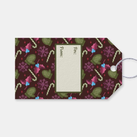 Kerstmis, sneeuwvlokken, peppermint-teken cadeaulabel (Voorkant (Horizontaal))