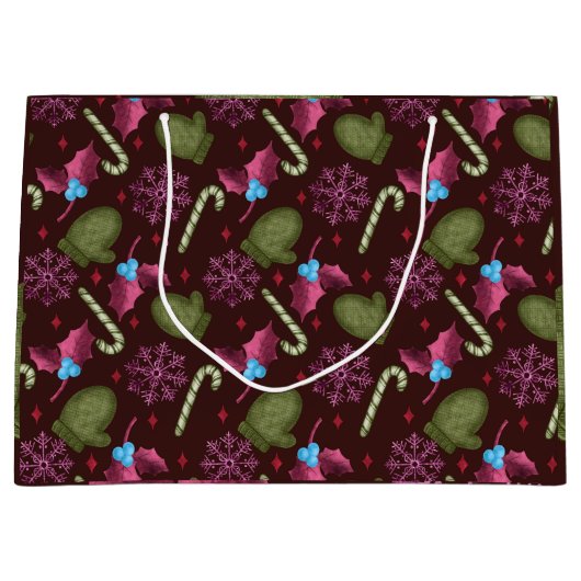 Kerstmis, sneeuwvlokken, peppermint-teken groot cadeauzakje (Voorkant)