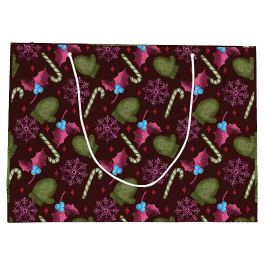 Kerstmis, sneeuwvlokken, peppermint-teken groot cadeauzakje (Achterkant)