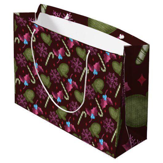 Kerstmis, sneeuwvlokken, peppermint-teken groot cadeauzakje (Achterkant Gekanteld)