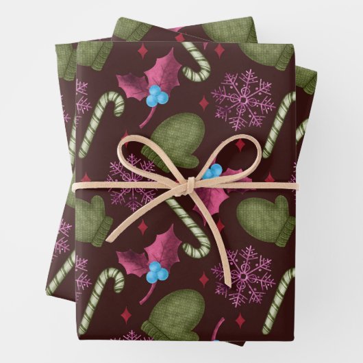 Kerstmis, sneeuwvlokken, peppermint-teken inpakpapier vel (In situ)