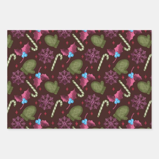 Kerstmis, sneeuwvlokken, peppermint-teken inpakpapier vel (Voorkant)