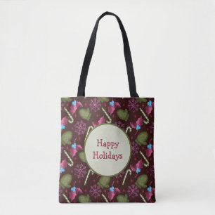 Kerstmis, sneeuwvlokken, peppermint-teken tote bag