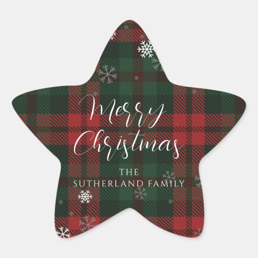 Kerstmis Sneeuwvlokken Plaid Script Aangepast Ster Sticker (Voorkant)