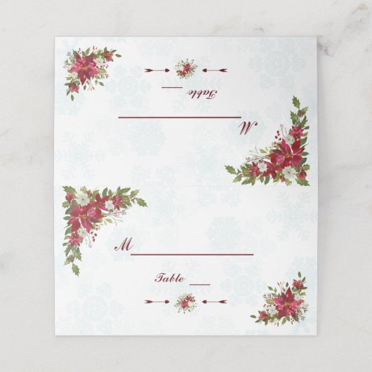 Kerstmis Sneeuwvlokken Poinsettia Bruiloft Tafelnu Plaatskaartje (Buitenkant ongevouwen)