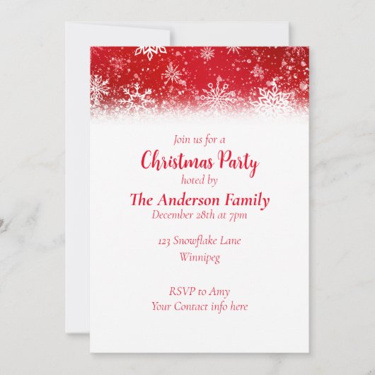Kerstmis Sneeuwvlokken Rood Kaart (Voorkant)