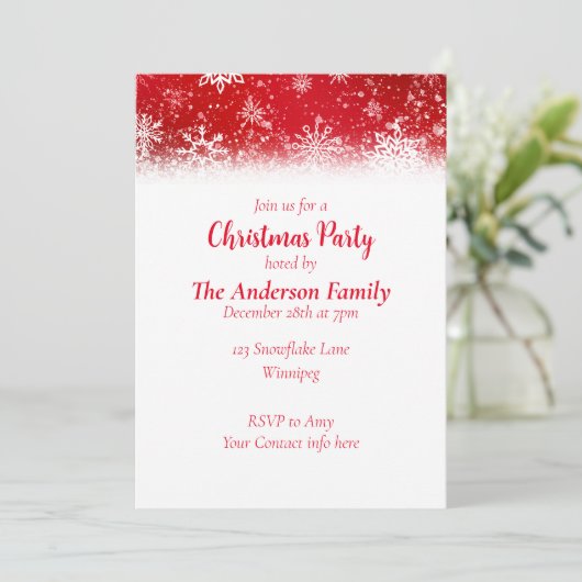 Kerstmis Sneeuwvlokken Rood Kaart (Staand voorkant)