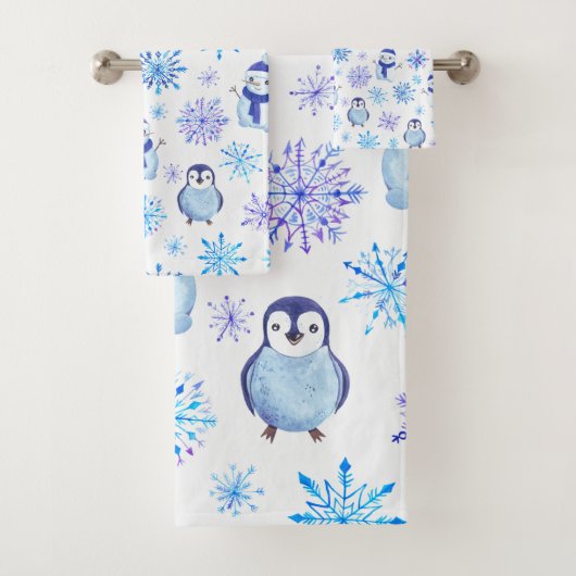 Kerstmis Sneeuwvlokken, sneeuwpoppen en pinguïns Bad Handdoek (Insitu)